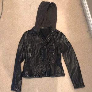Free People Vegan Leather Hooded Jacket
